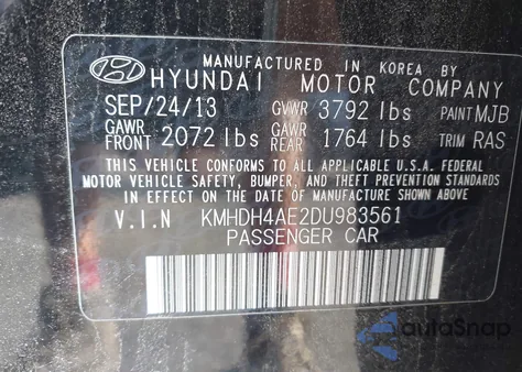 2013 Hyundai Elantra Gls/Limited z USA, uszkodzony, nr VIN KMHDH4AE2DU983561